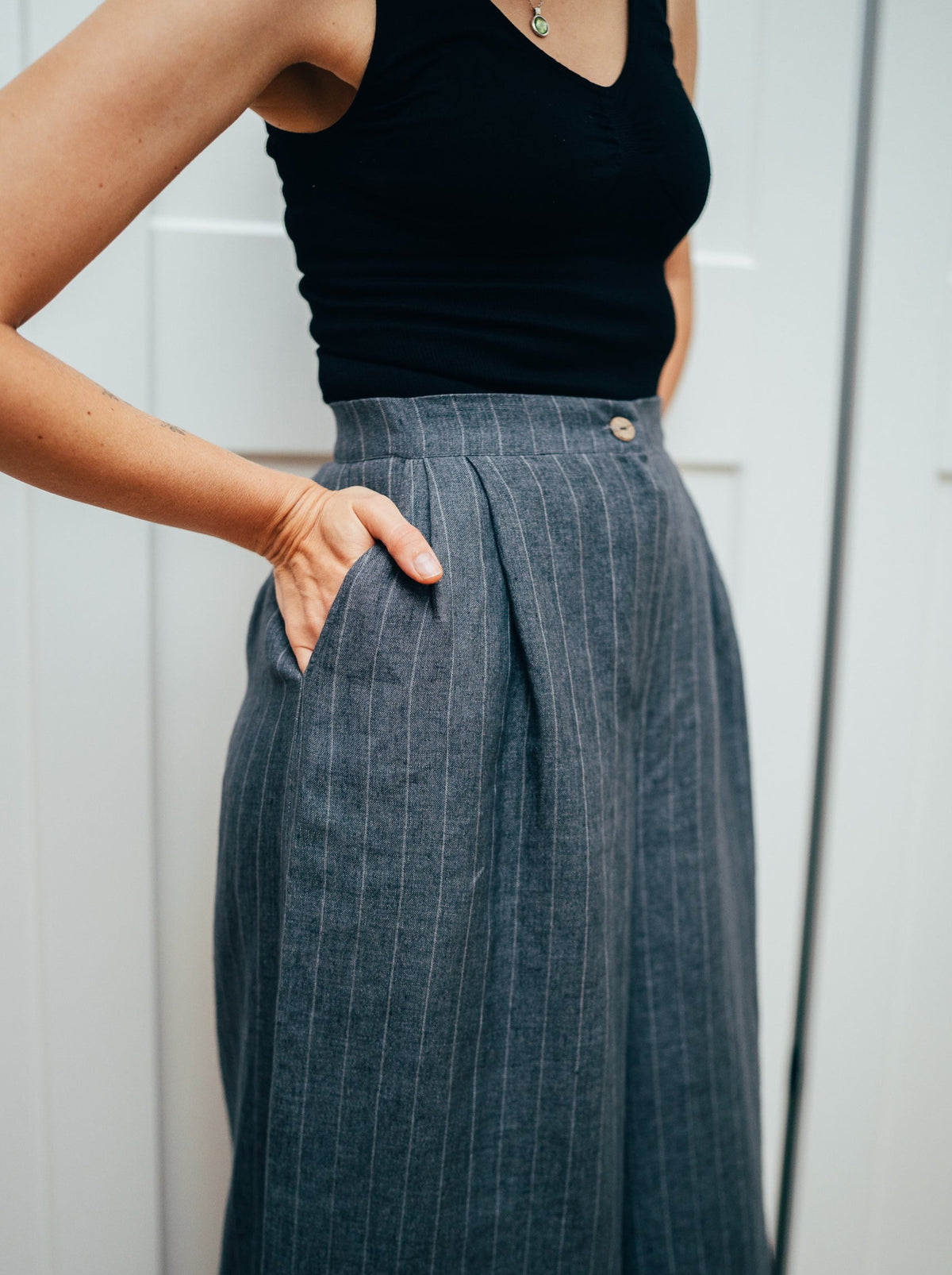 パンツ VISCOSE SKIRT LAYERED PANTS kayle Linen Skirt Pants, Wide Leg Linen Pants, Flare Skirt Pants