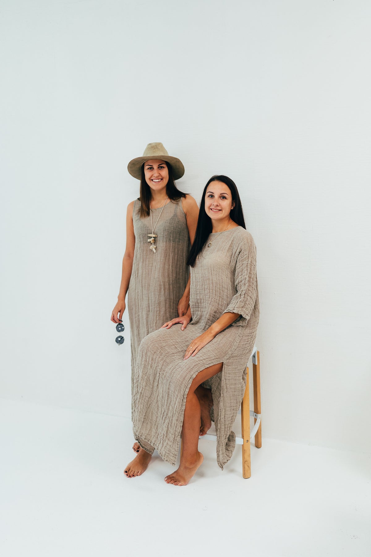 Long gauze Linen Cover Up Dress with Sleeves - Linenbee Long gauze Linen Cover Up Dress with Sleeves - Linenbee