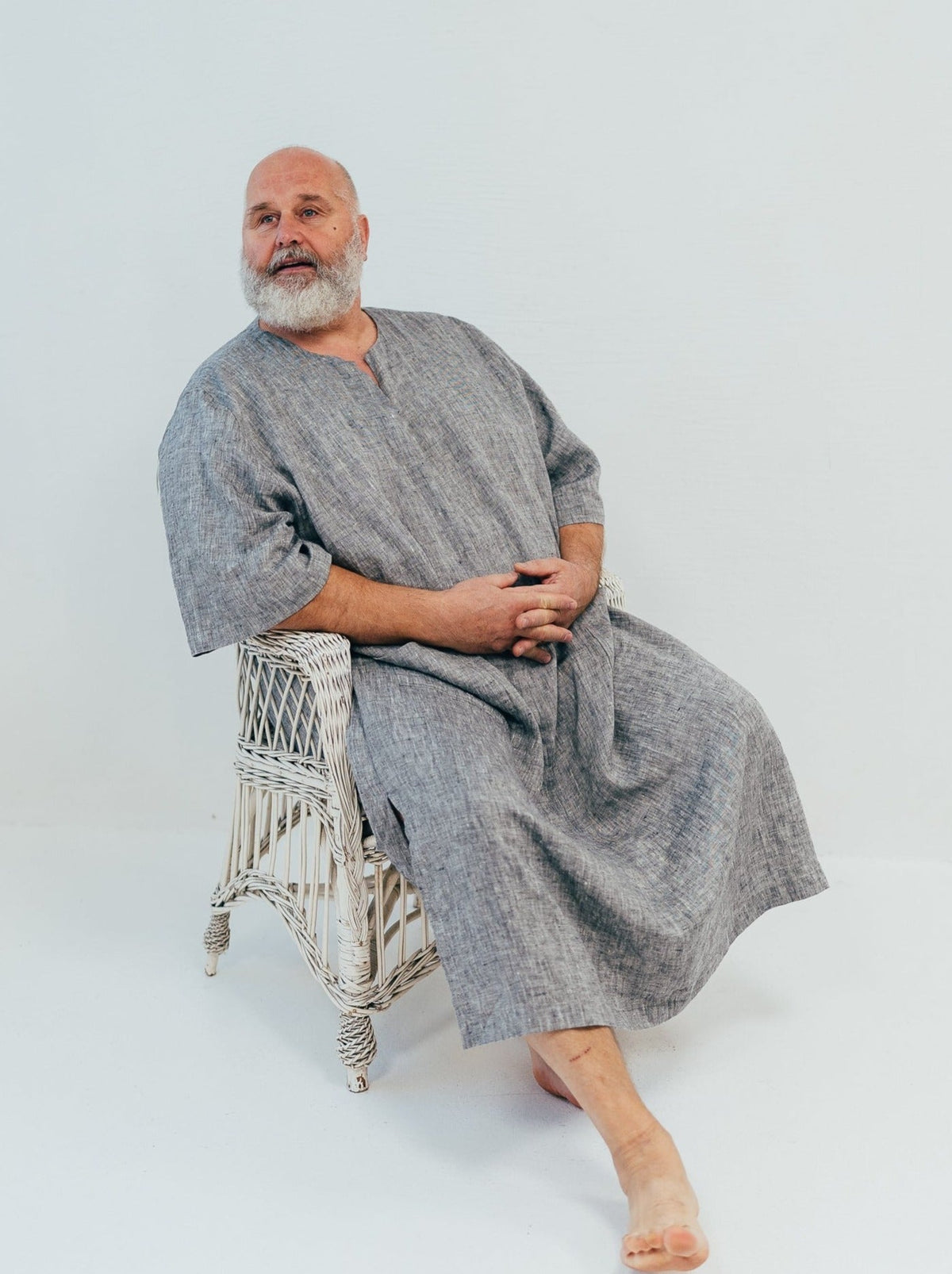 Plus Size Linen Kaftan for Men 'Douglas' with Short Sleeves, Kaftan Robe Plus Size