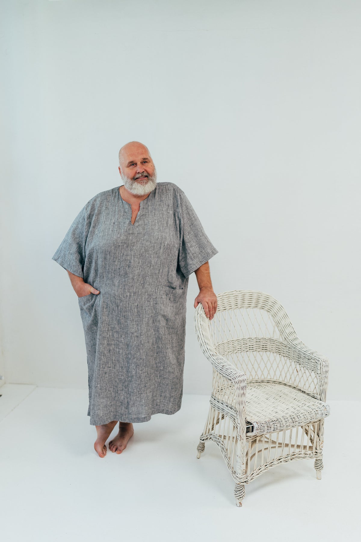 Plus Size Linen Kaftan for Men &#39;Douglas&#39; with Short Sleeves, Kaftan Robe Plus Size
