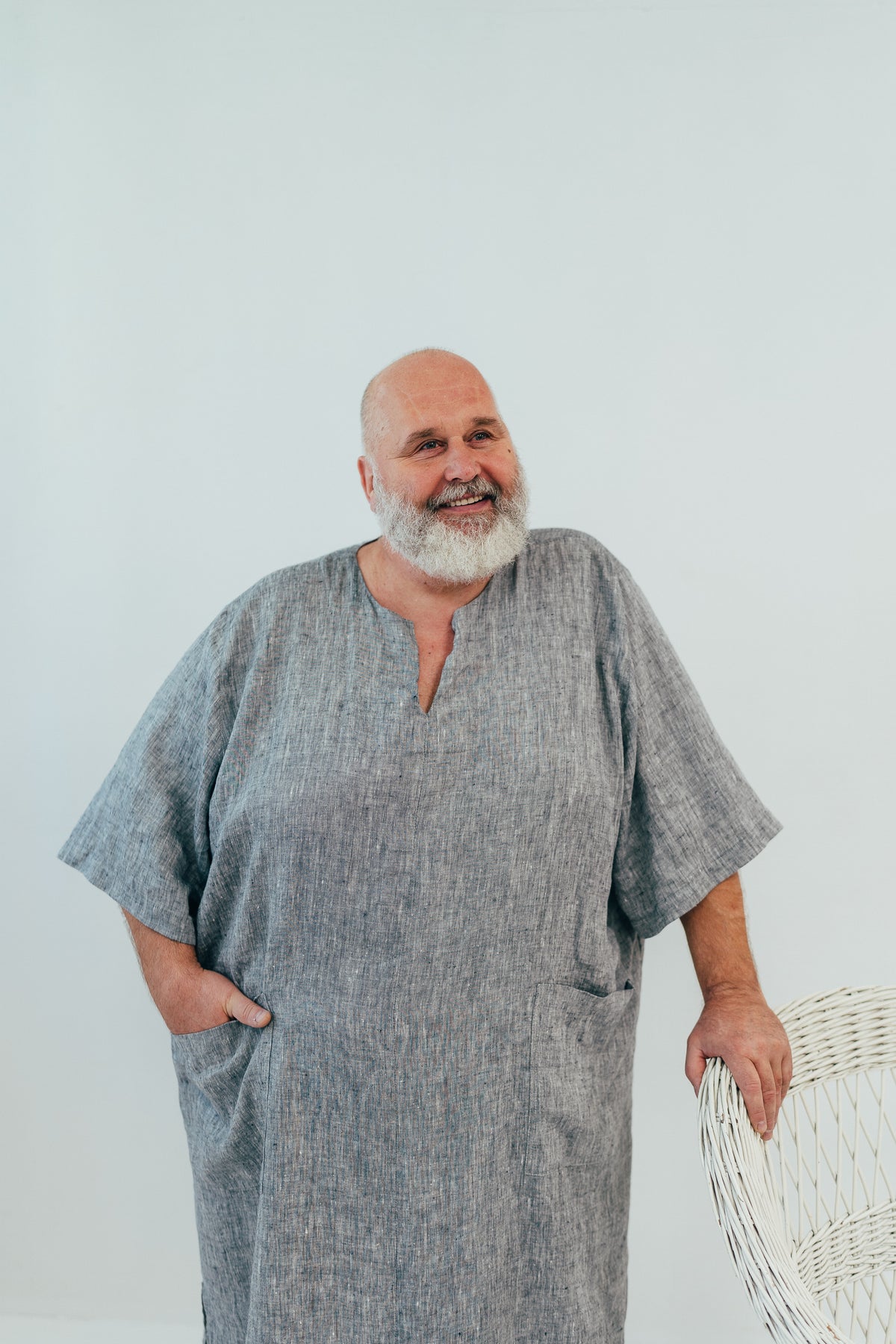 Plus Size Linen Kaftan for Men &#39;Douglas&#39; with Short Sleeves, Kaftan Robe Plus Size