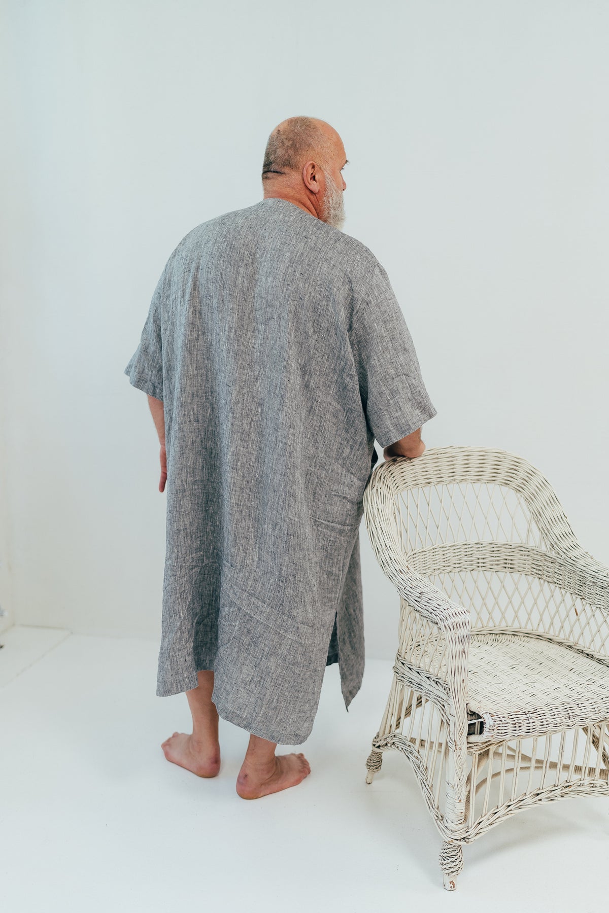 Plus Size Linen Kaftan for Men &#39;Douglas&#39; with Short Sleeves, Kaftan Robe Plus Size