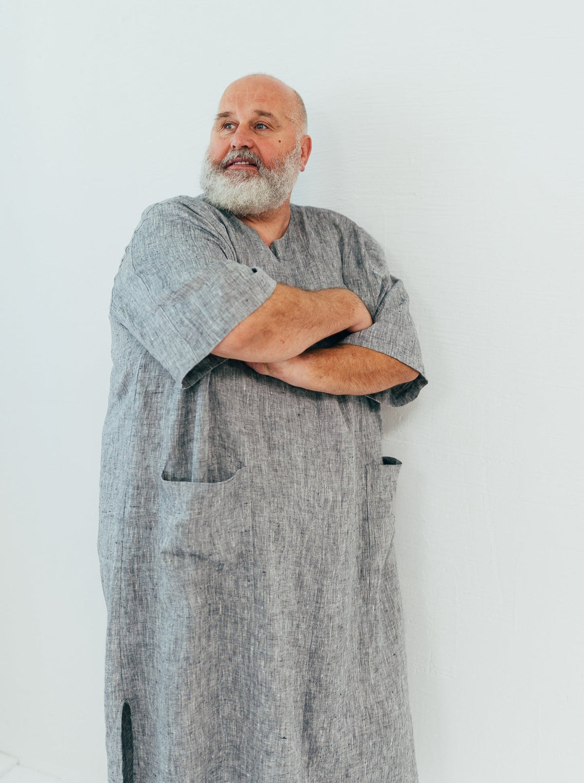 Plus Size Linen Kaftan for Men &#39;Douglas&#39; with Short Sleeves, Kaftan Robe Plus Size