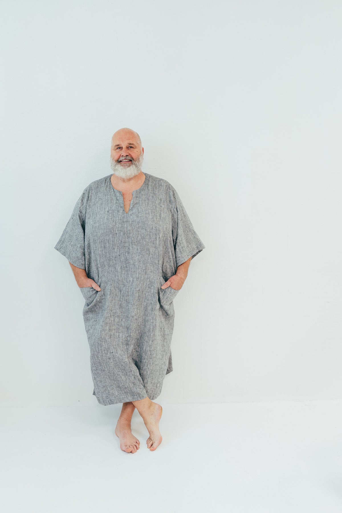 Plus Size Linen Kaftan for Men &#39;Douglas&#39; with Short Sleeves, Kaftan Robe Plus Size