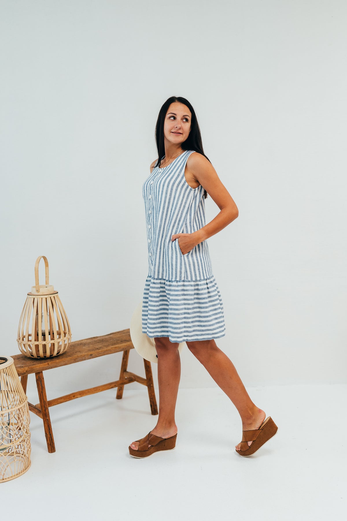 Linen Summer Dress with No Sleeves &quot;Laurentine&quot;
