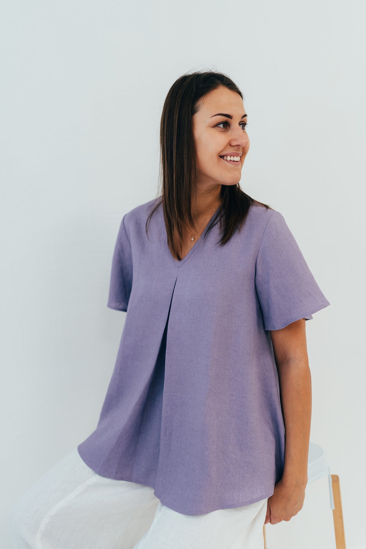 Bell shaped linen top with a Pleat &#39;Bella&#39;
