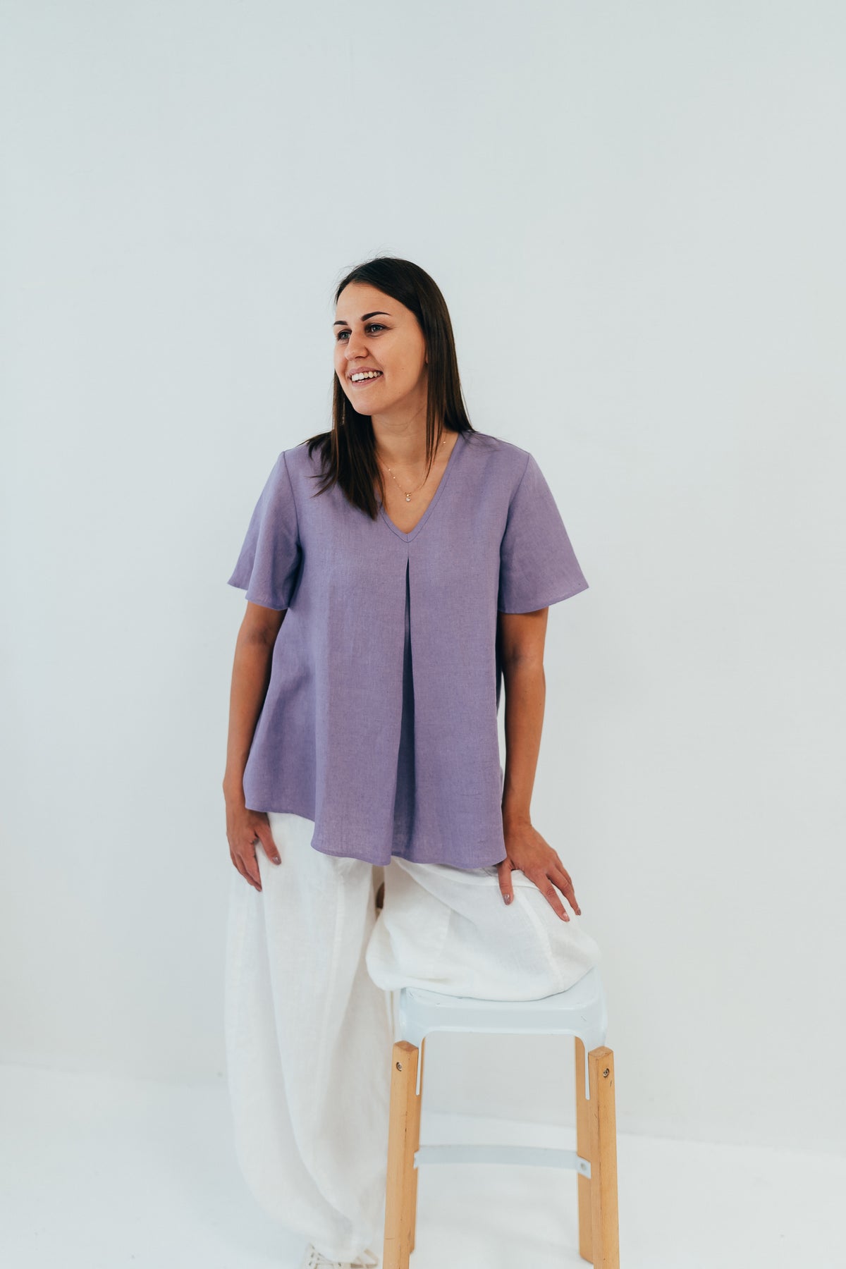 Bell shaped linen top with a Pleat &#39;Bella&#39;