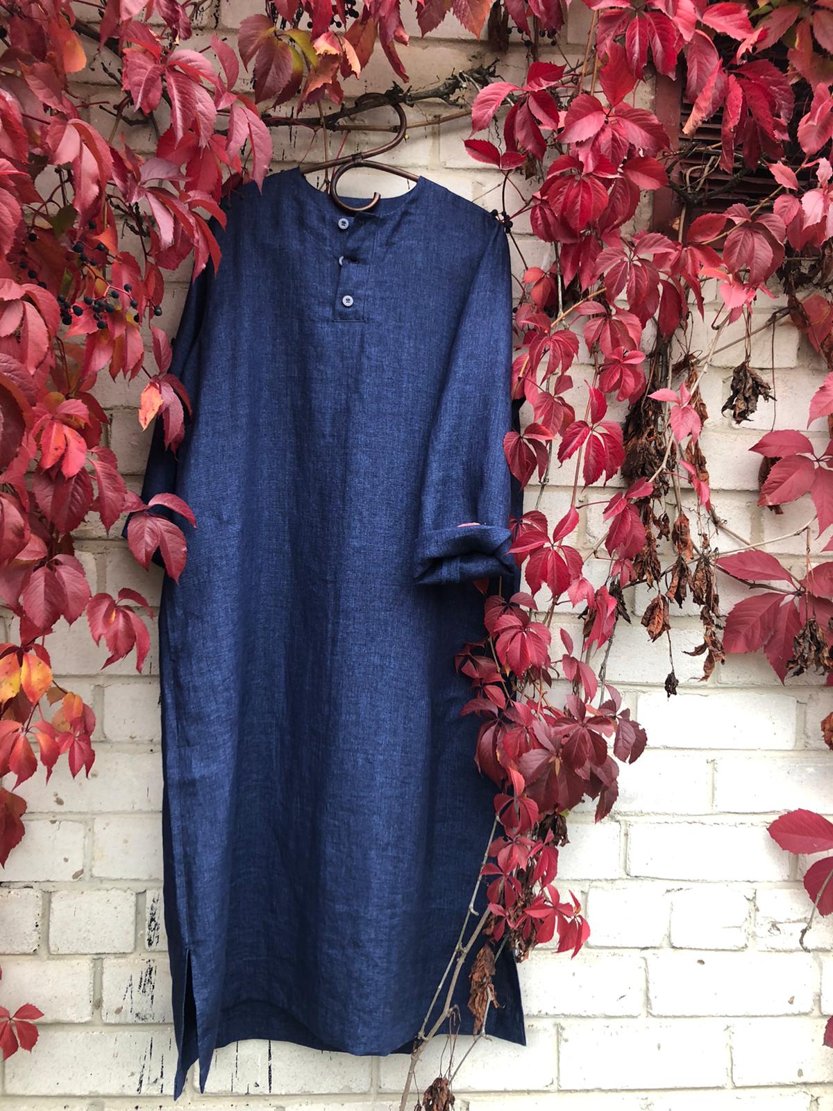 Linen Kaftan 'Carl', Mens Henley Caftan Men