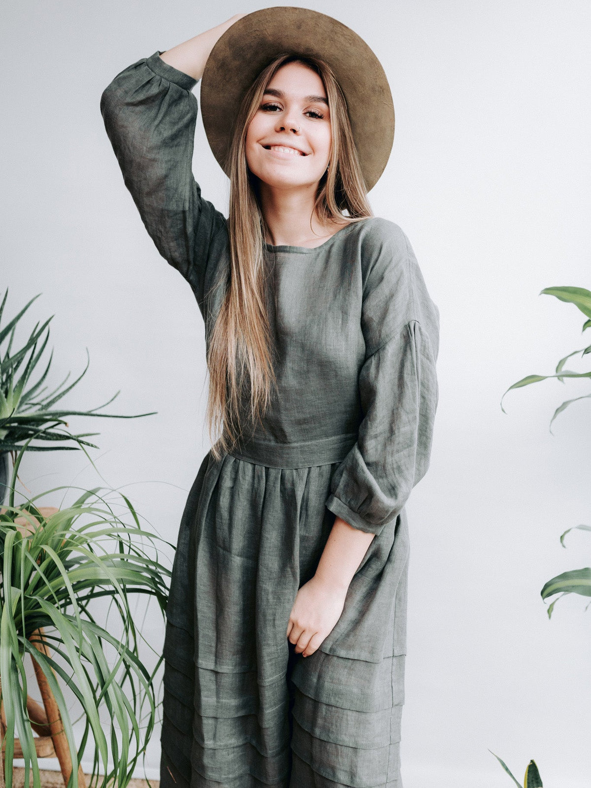 Linen Dress 'Cecilia' in Grey Gauze