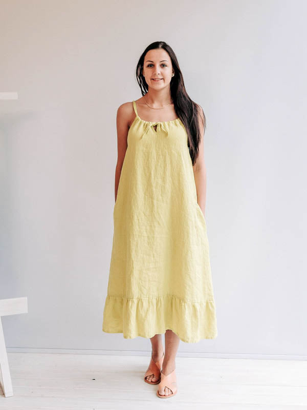 Drawstring dress with Ruffle "Eleonor" Sleeveless Midi Dress, Pinafore Dress