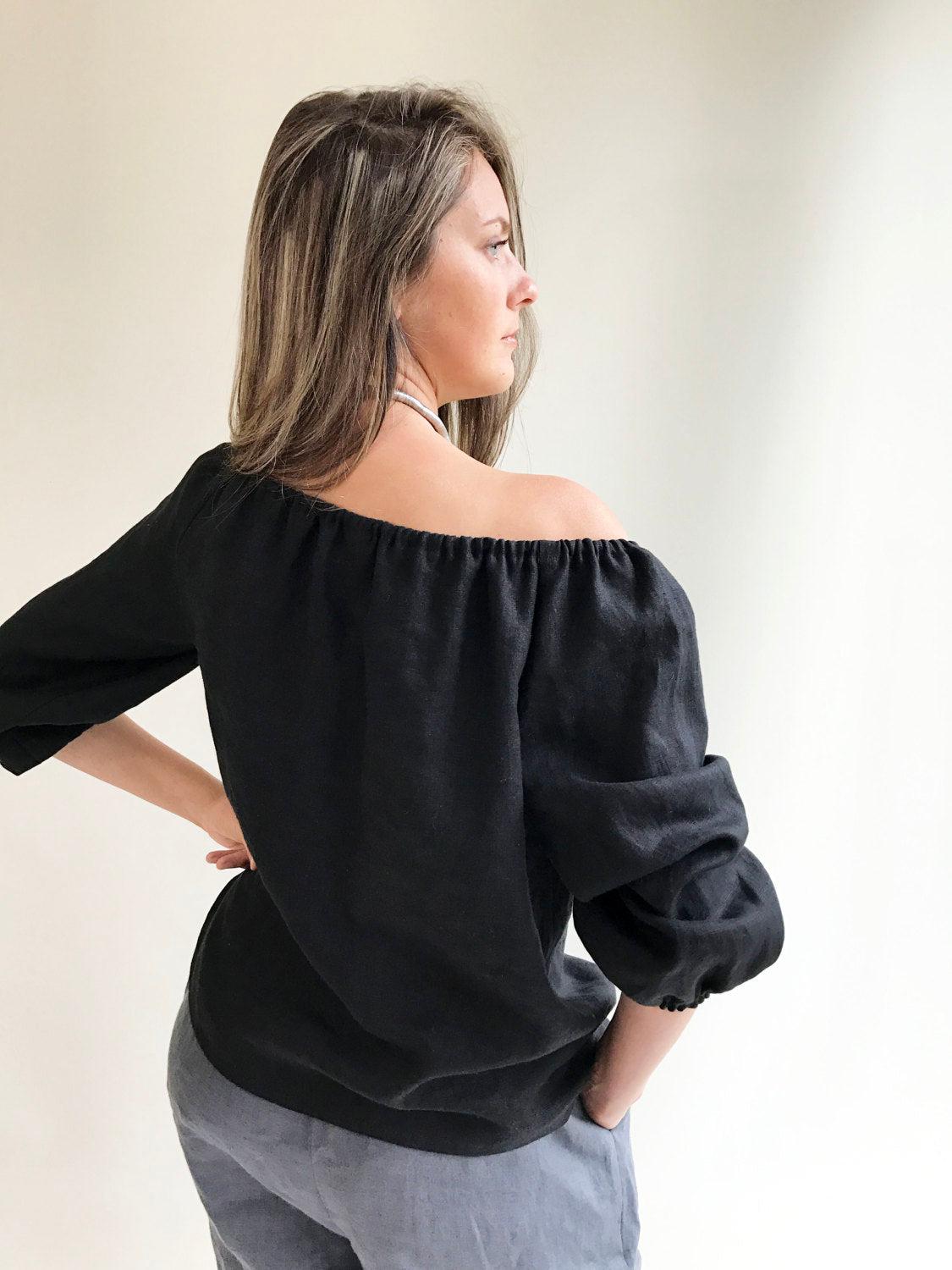 Off the shoulder Top, Boho Linen Blouse
