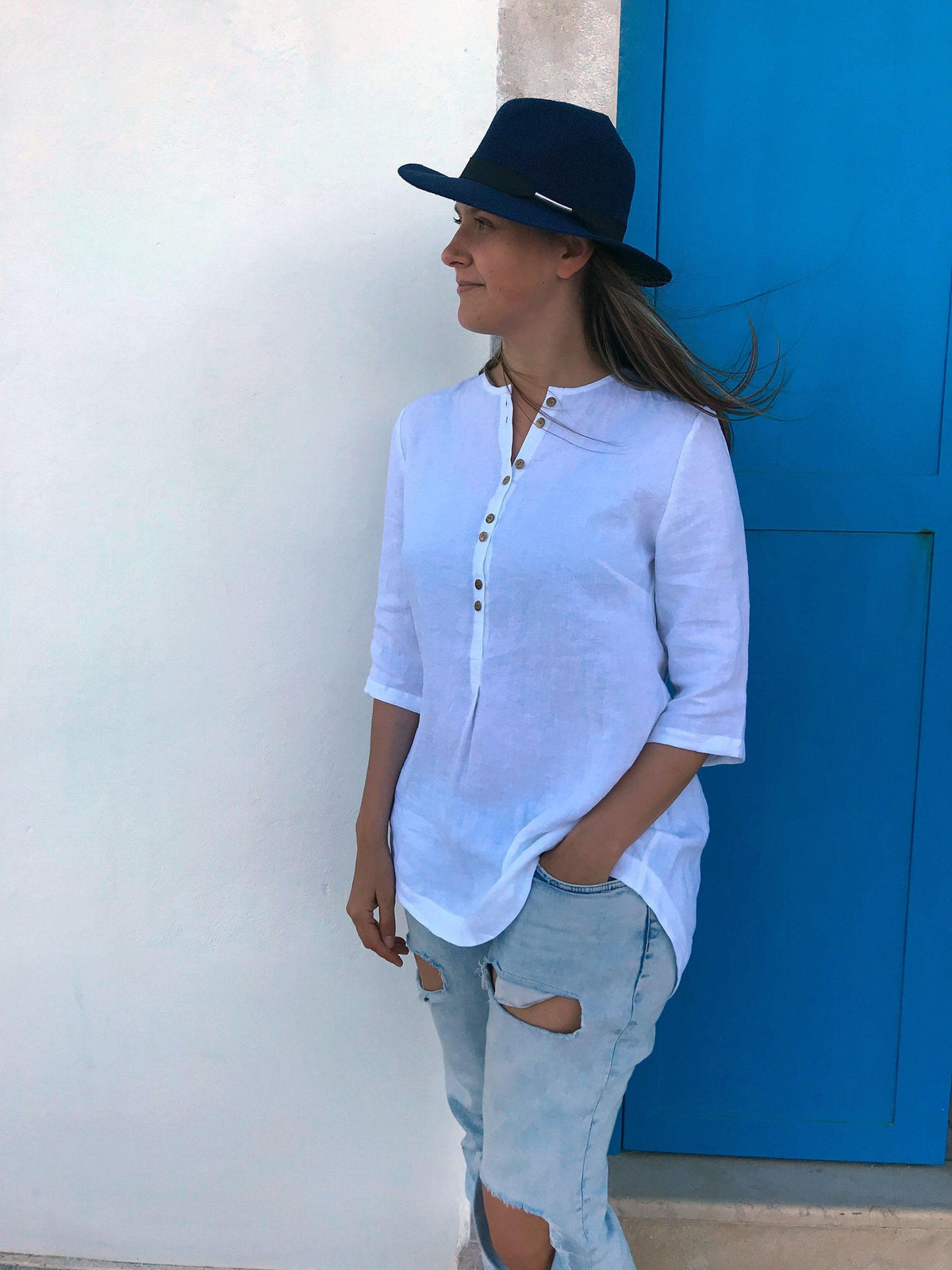 Loose Womens Shirt with Buttons, Linen Shirt