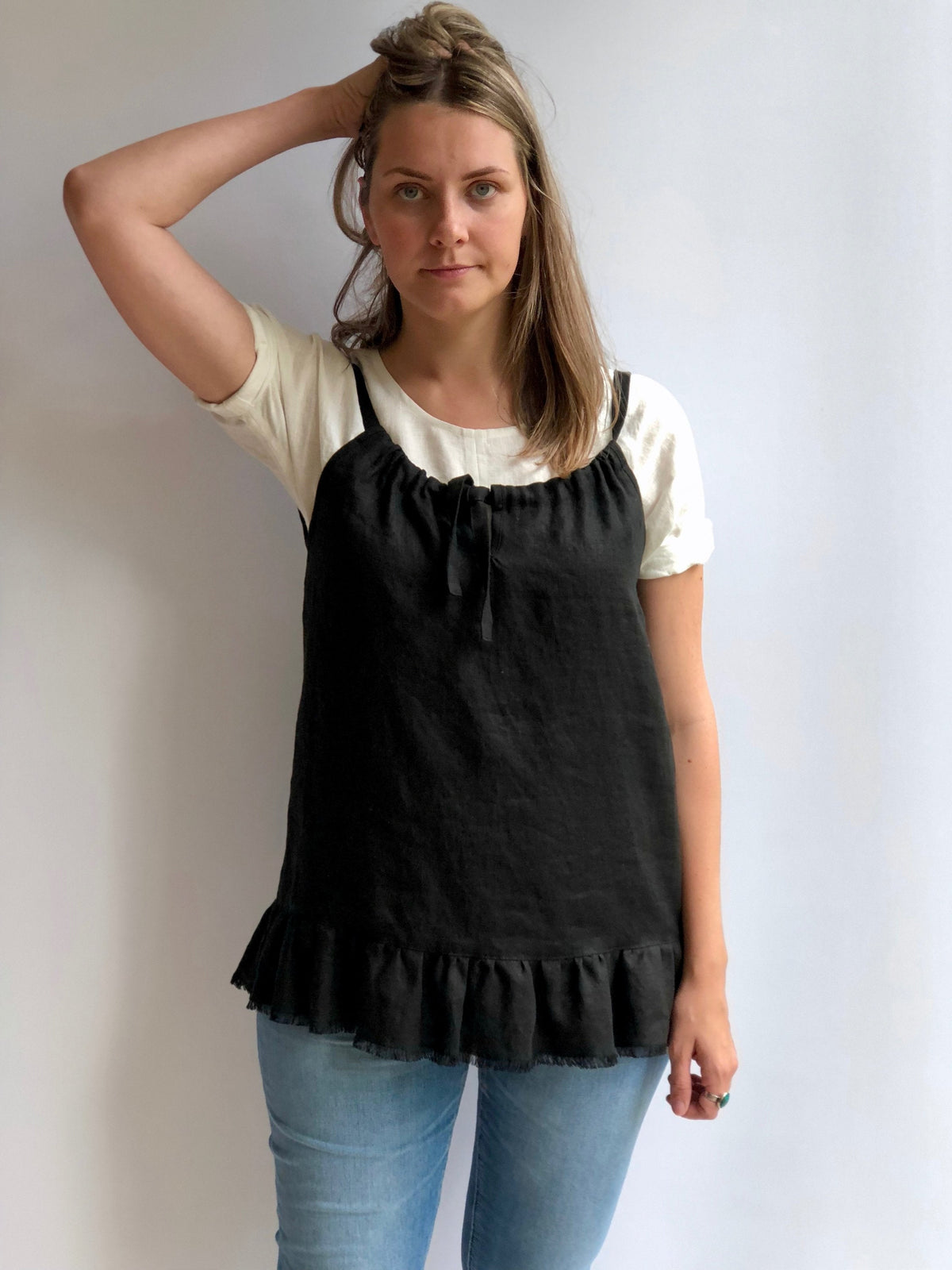 Sleeveless Linen Top "Carola", Drawstring neckline Top