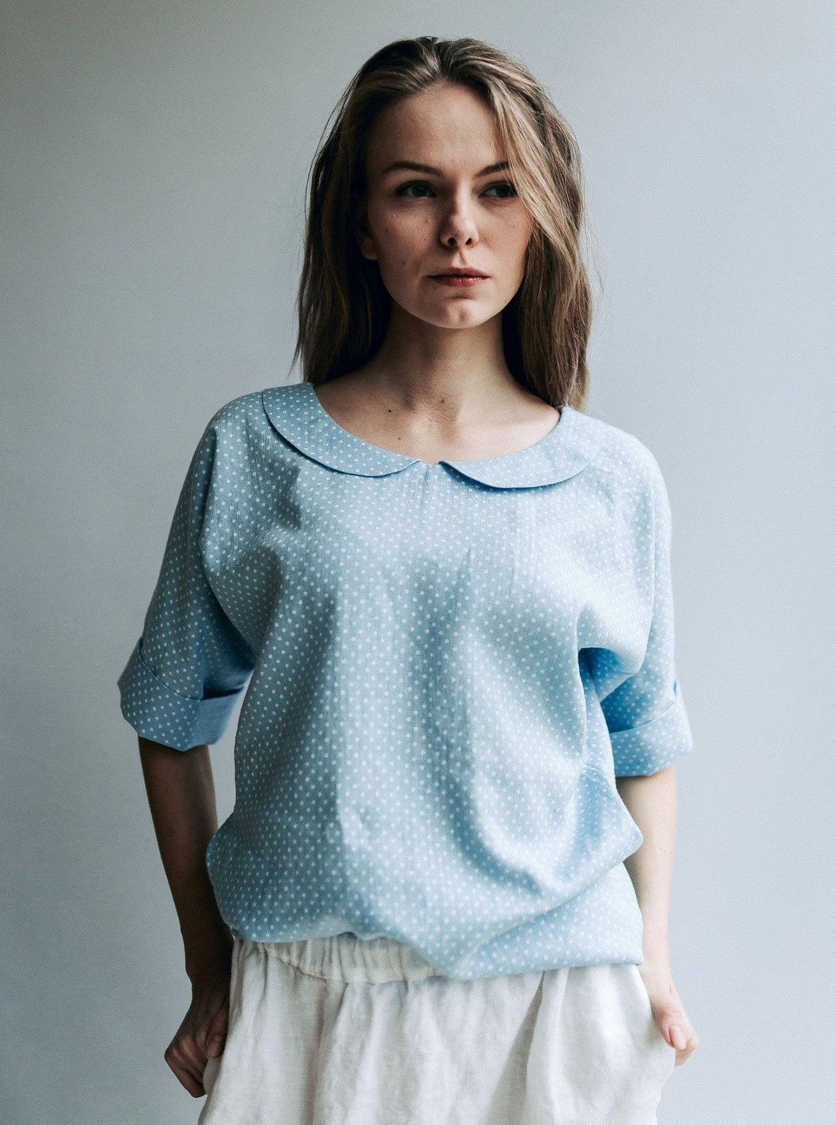 Peter Pan Collar Blouse from Linen, Linen Shirt Women