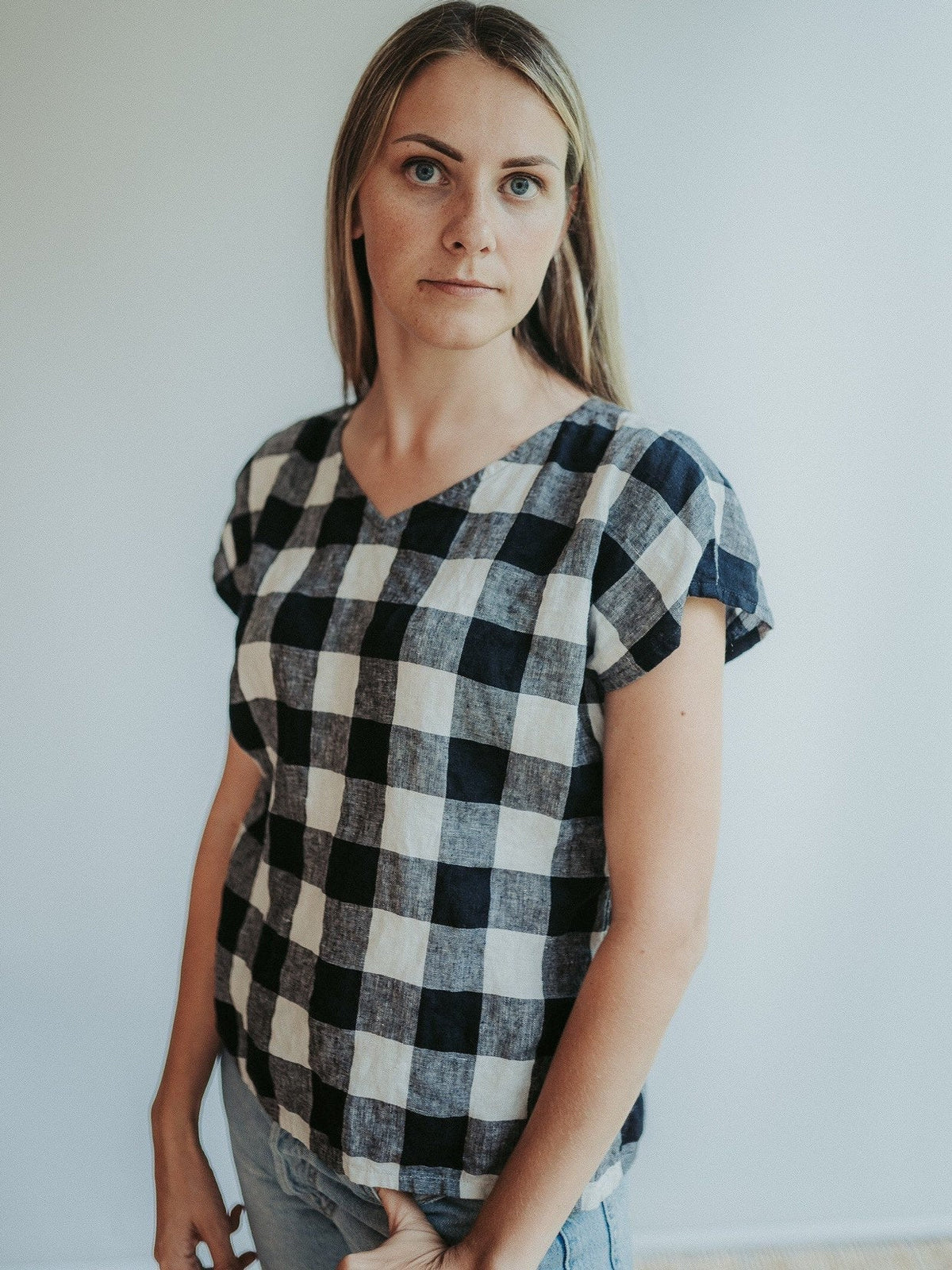 Linen T-Shirt with V neck Top 'Venice', Linen T-Shirt