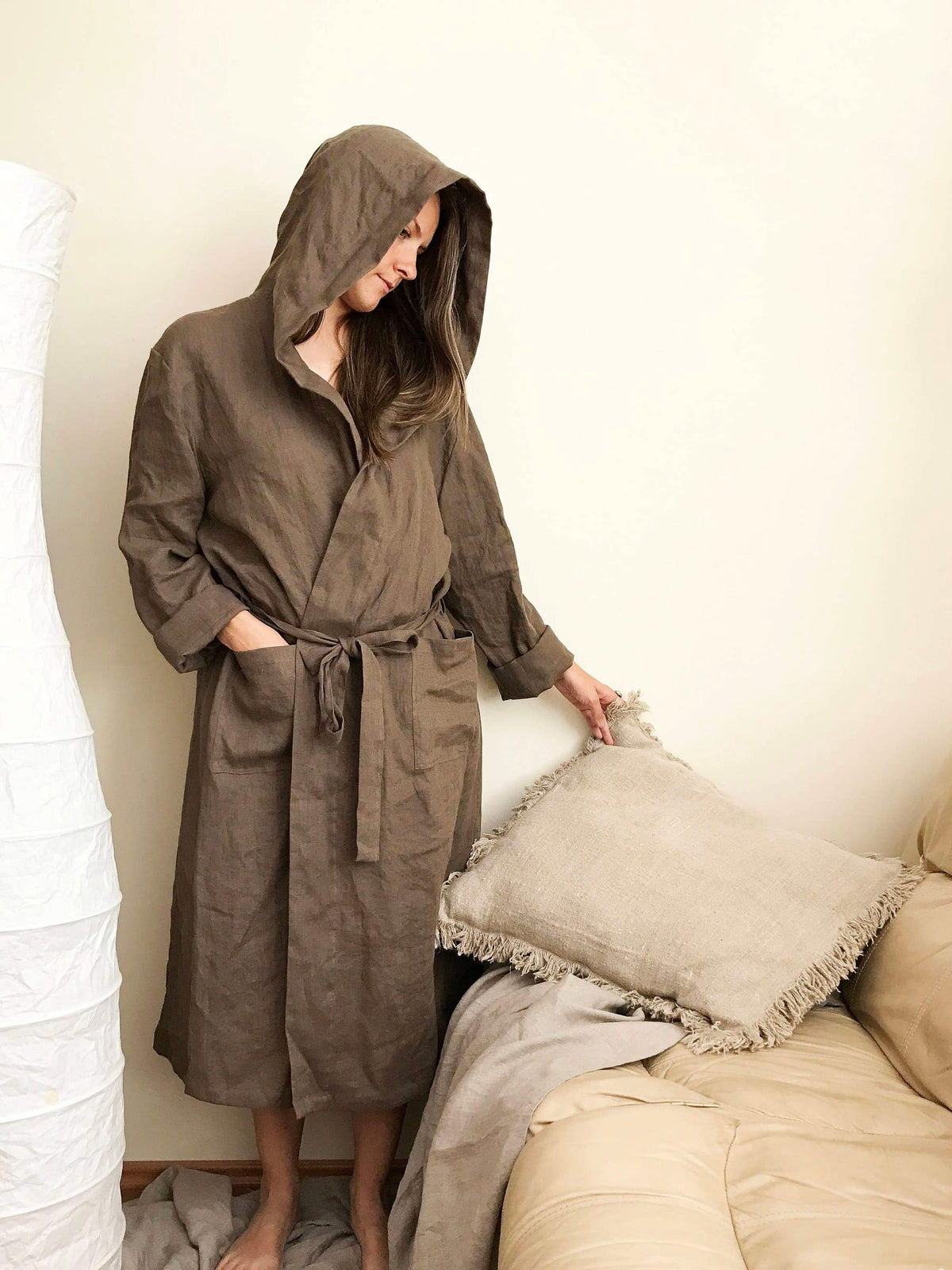 Hooded Linen Bath robe, Womens Linen Robe