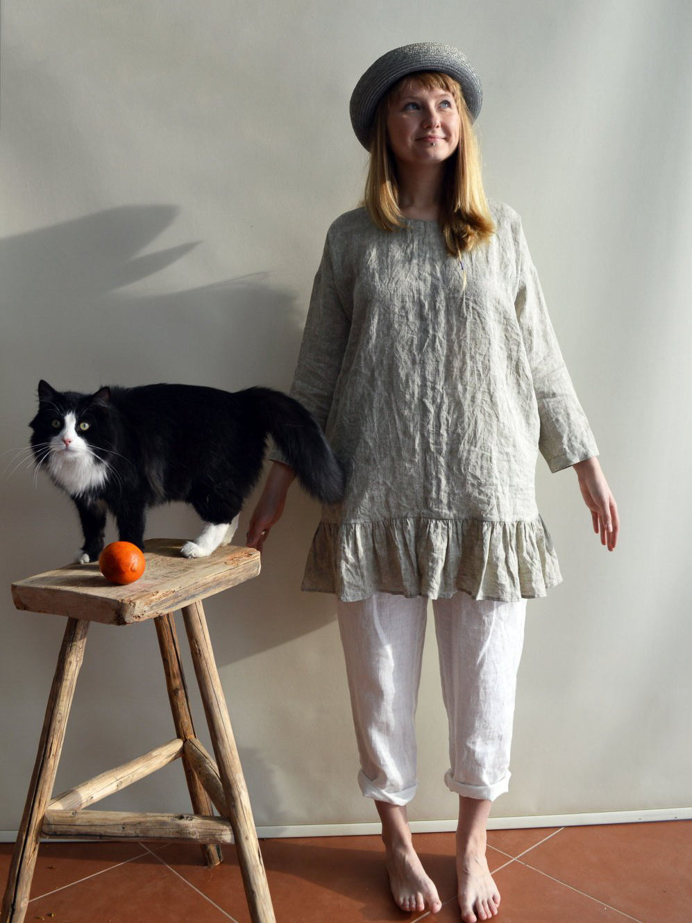 Linen Tunic with Ruffles, Linen Blouse