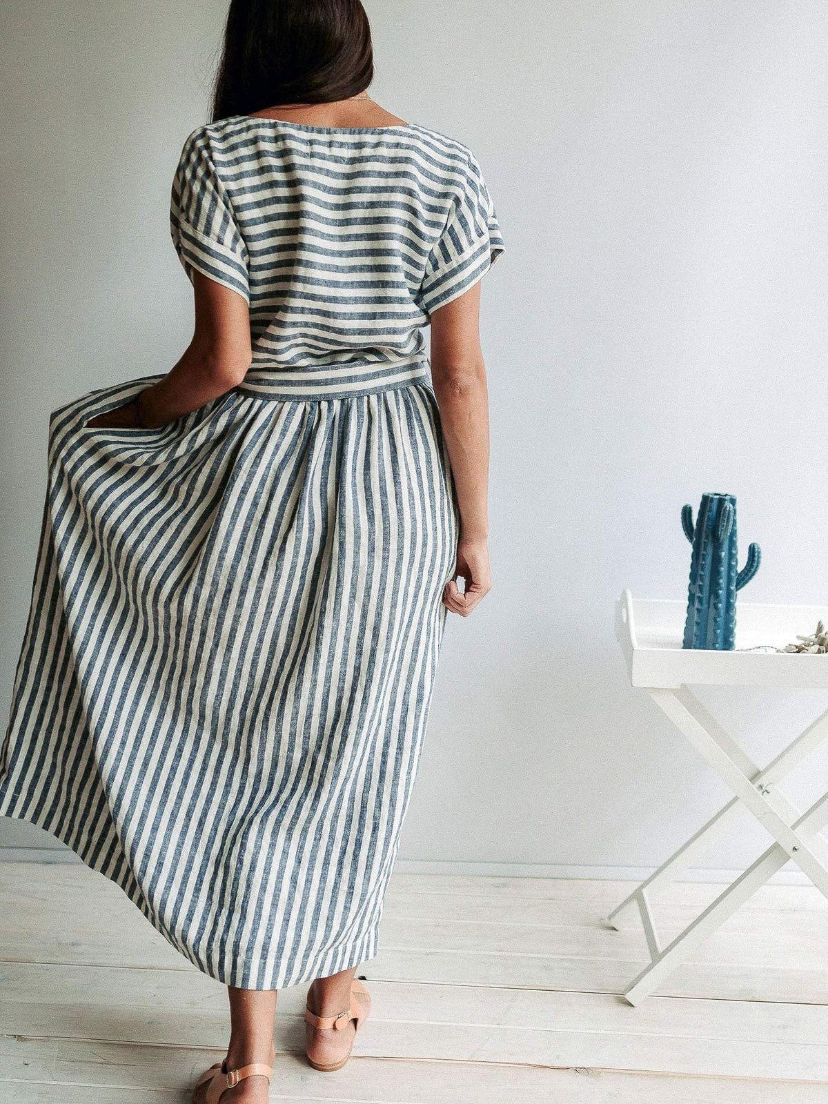 Long Linen Dress with Belt "Aurelia", Linen Maxi Dress