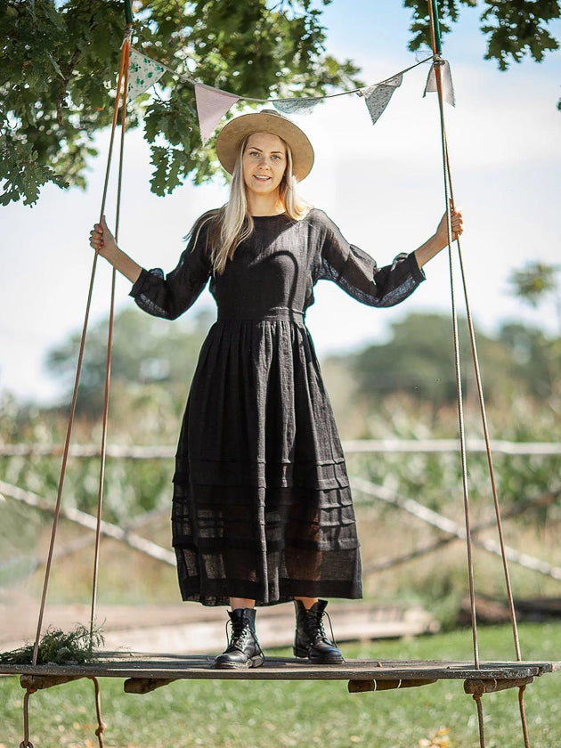 Gauze Linen Dress 'Cecilia', Boho Midi Dress