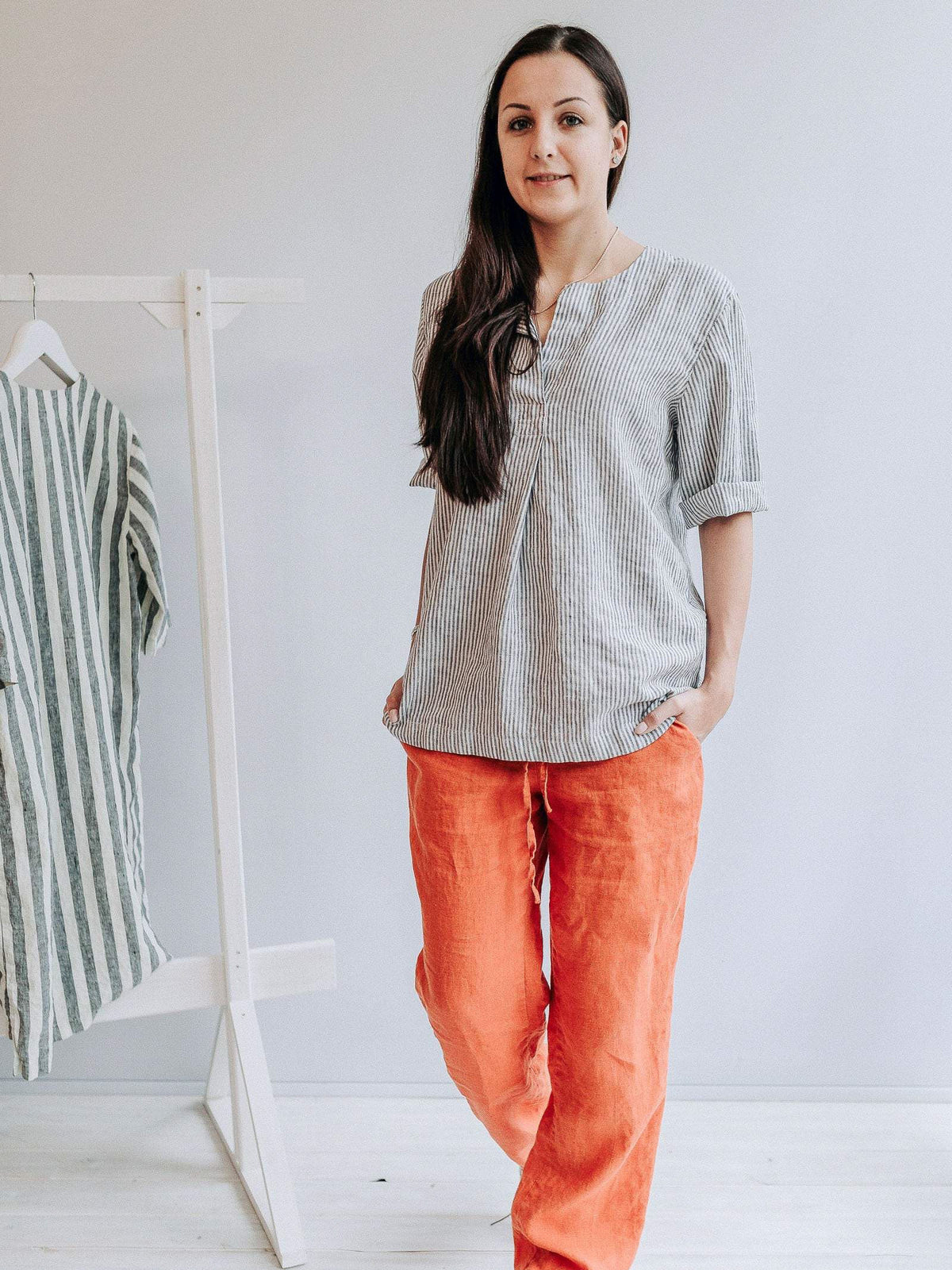 Linen Shirt for Women, Striped Linen Shirt