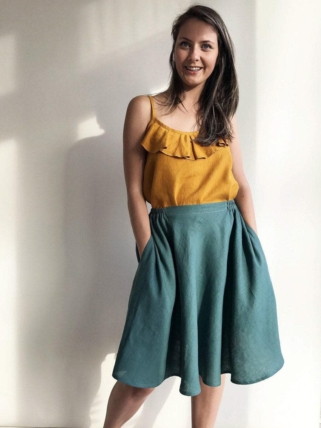 Linen Midi Skirt, Green Linen Skirt