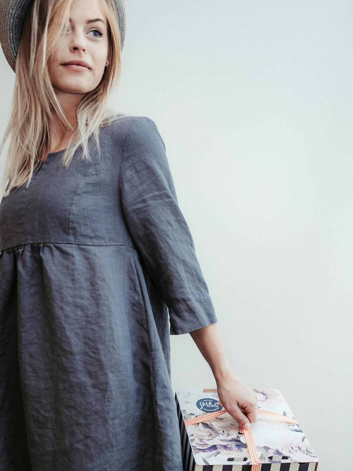 Linen Tunic Dress &#39;Lilah&#39; with 3/4 Sleeves and Princess Seams