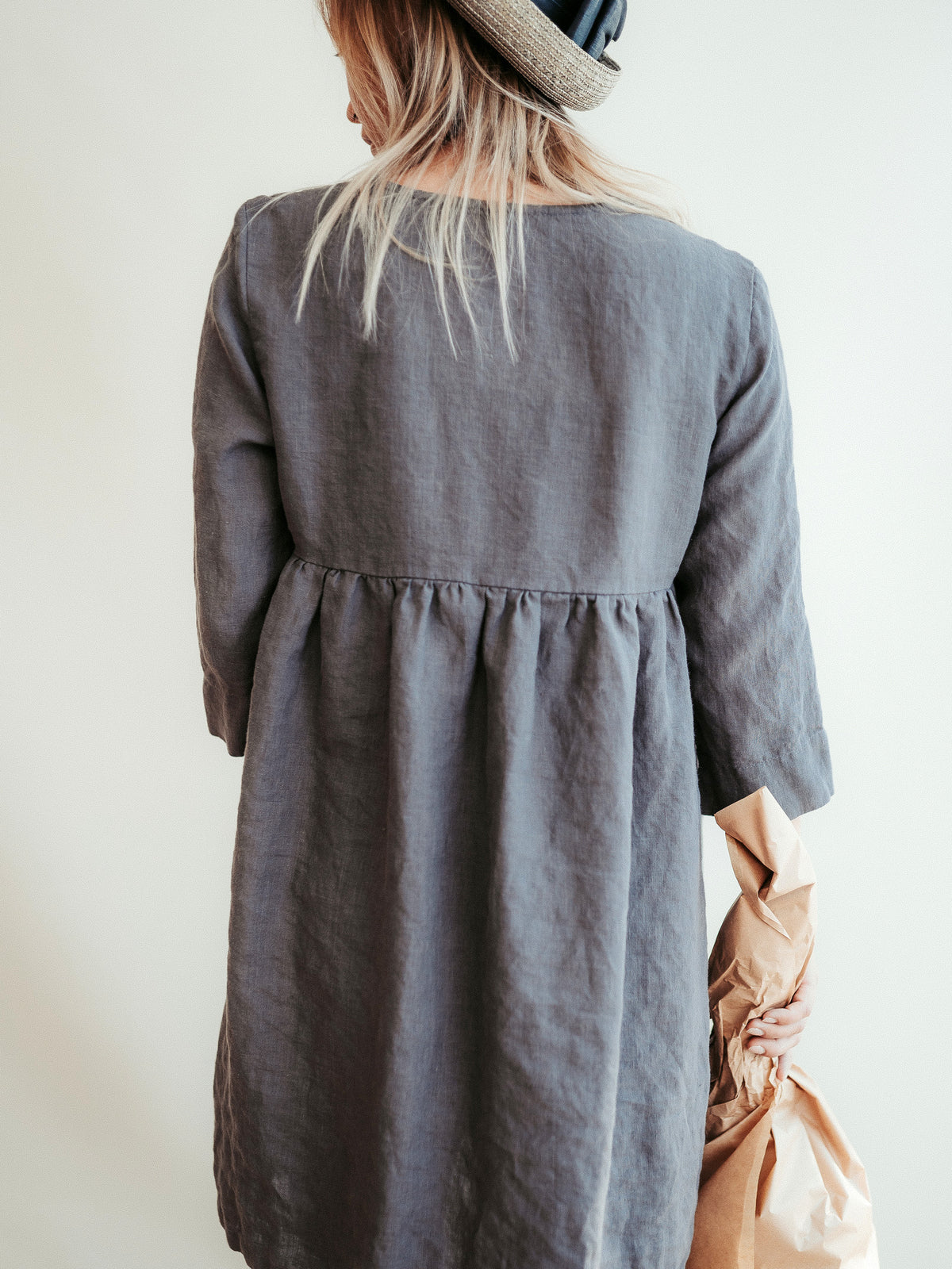 Linen Tunic Dress &#39;Lilah&#39; with 3/4 Sleeves and Princess Seams