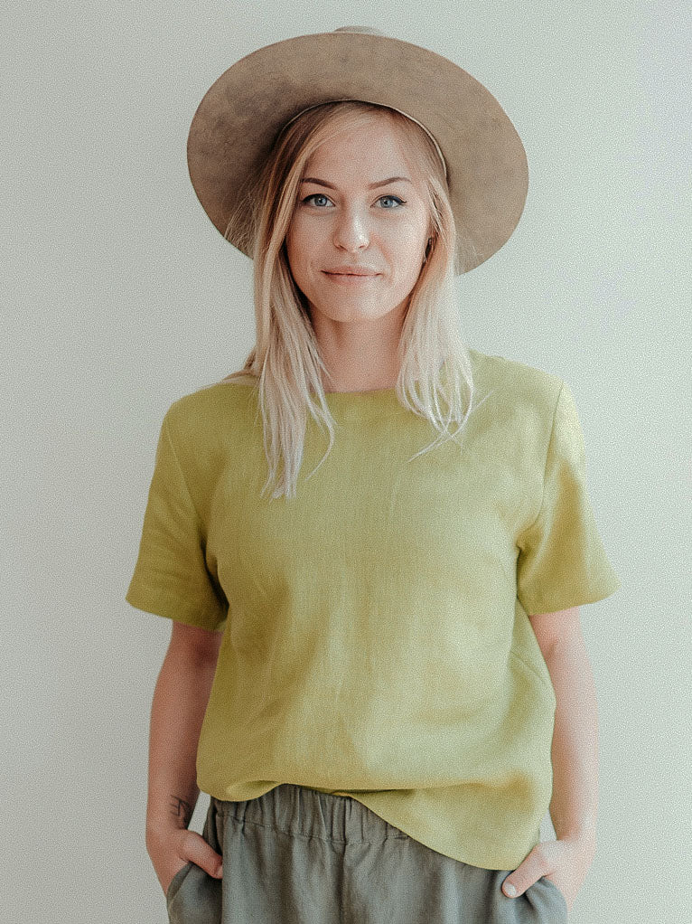 Linen T-shirt for Women with Set-In Sleeves