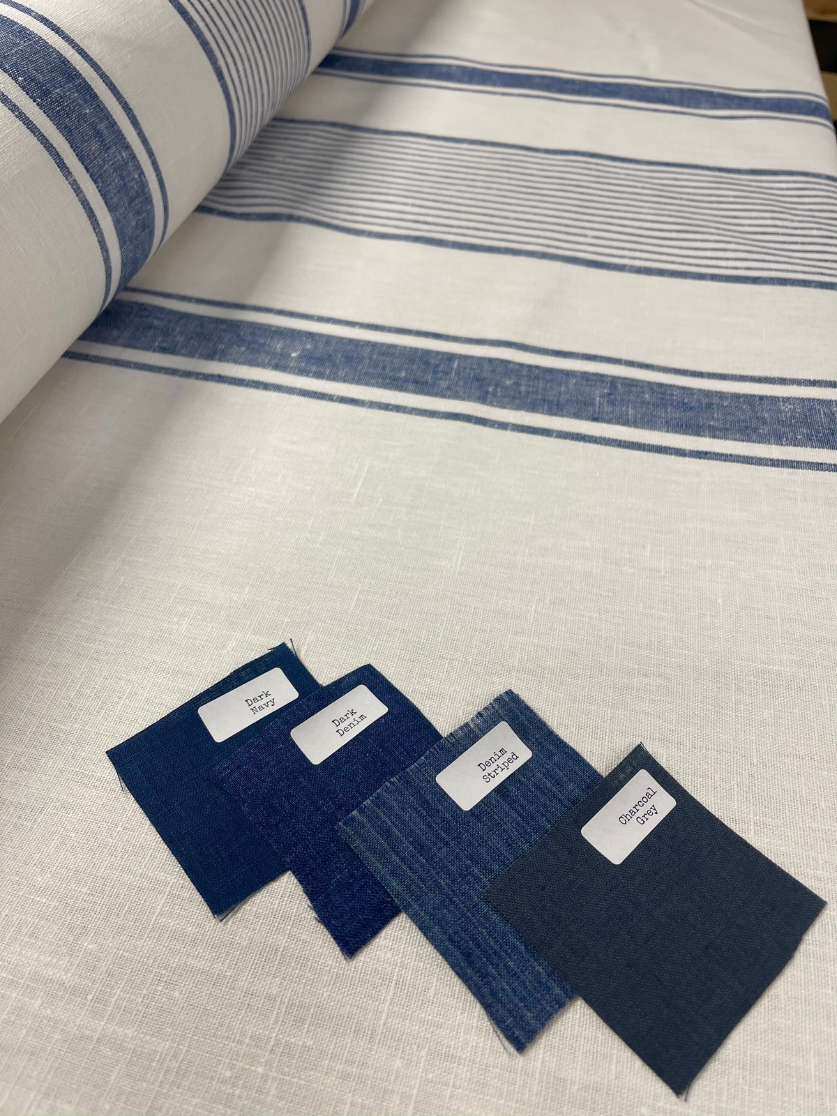 Dark Blue Ticking Tablecloth from Linen