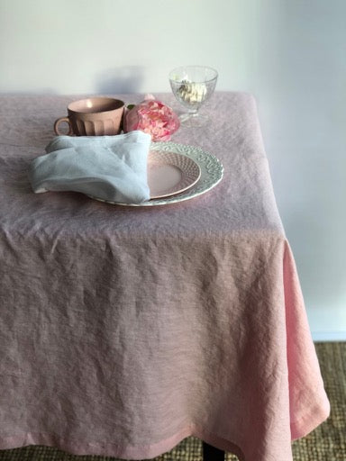 Pink Linen Tablecloth, Romantic Table Cloth