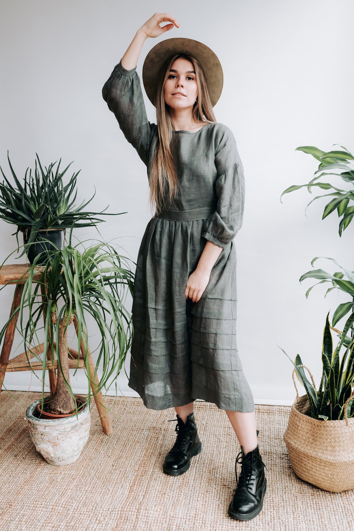 Gauze Linen Dress 'Cecilia', Boho Midi Dress - Linenbee Gauze Linen Dress 'Cecilia', Boho Midi Dress - Linenbee