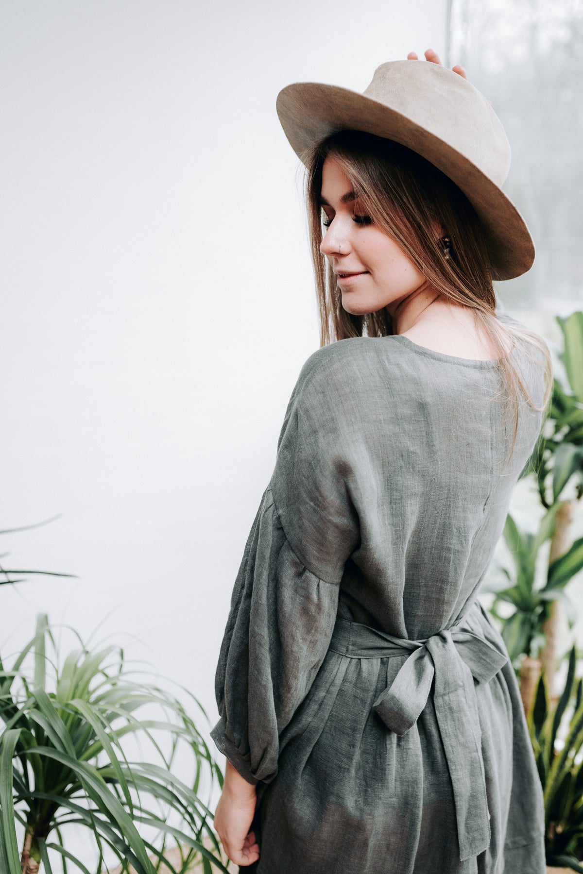 Linen Dress &#39;Cecilia&#39; in Grey Gauze