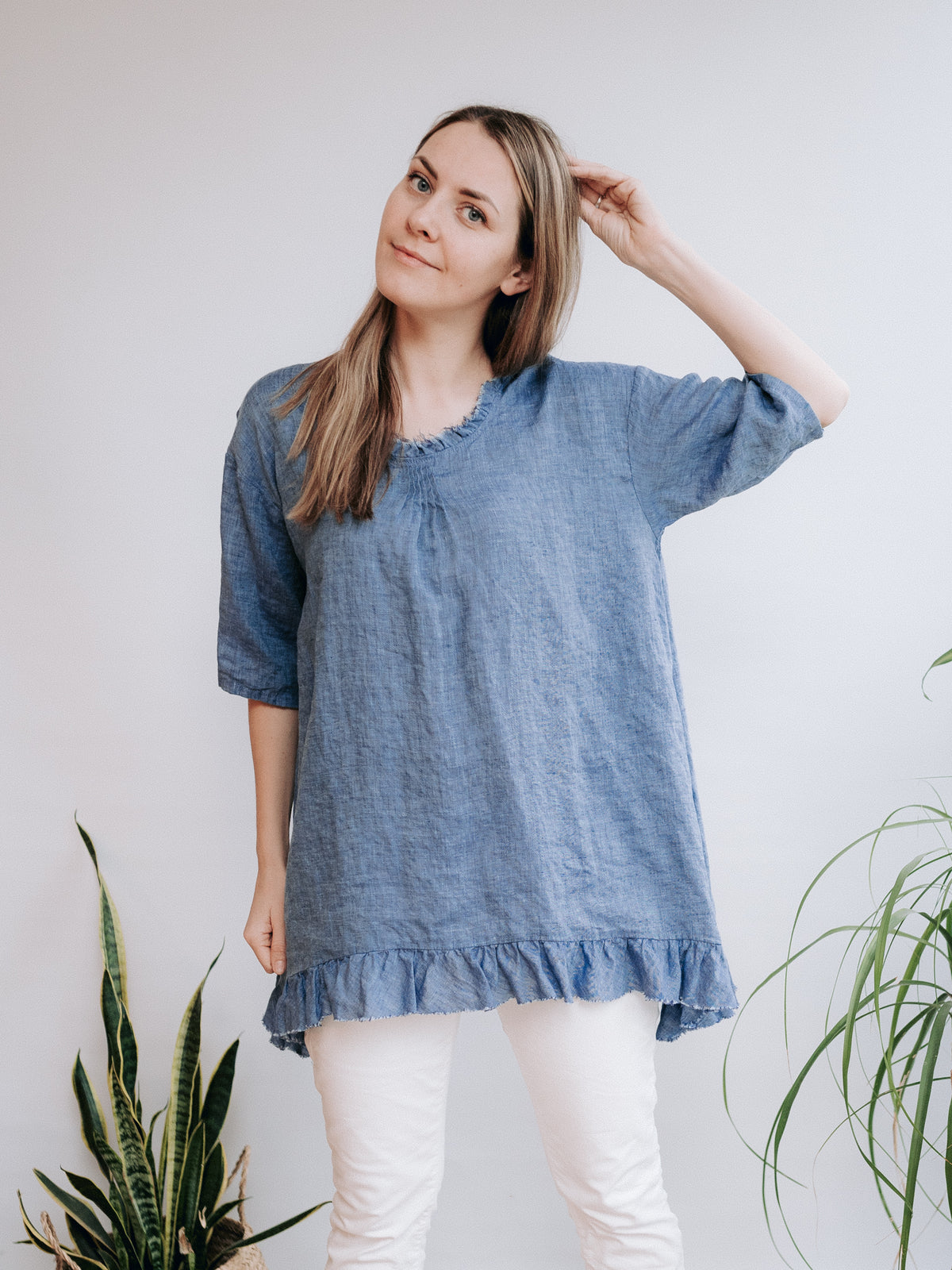 Oversized Linen Top Edith, Loose Plus Size Top Linen