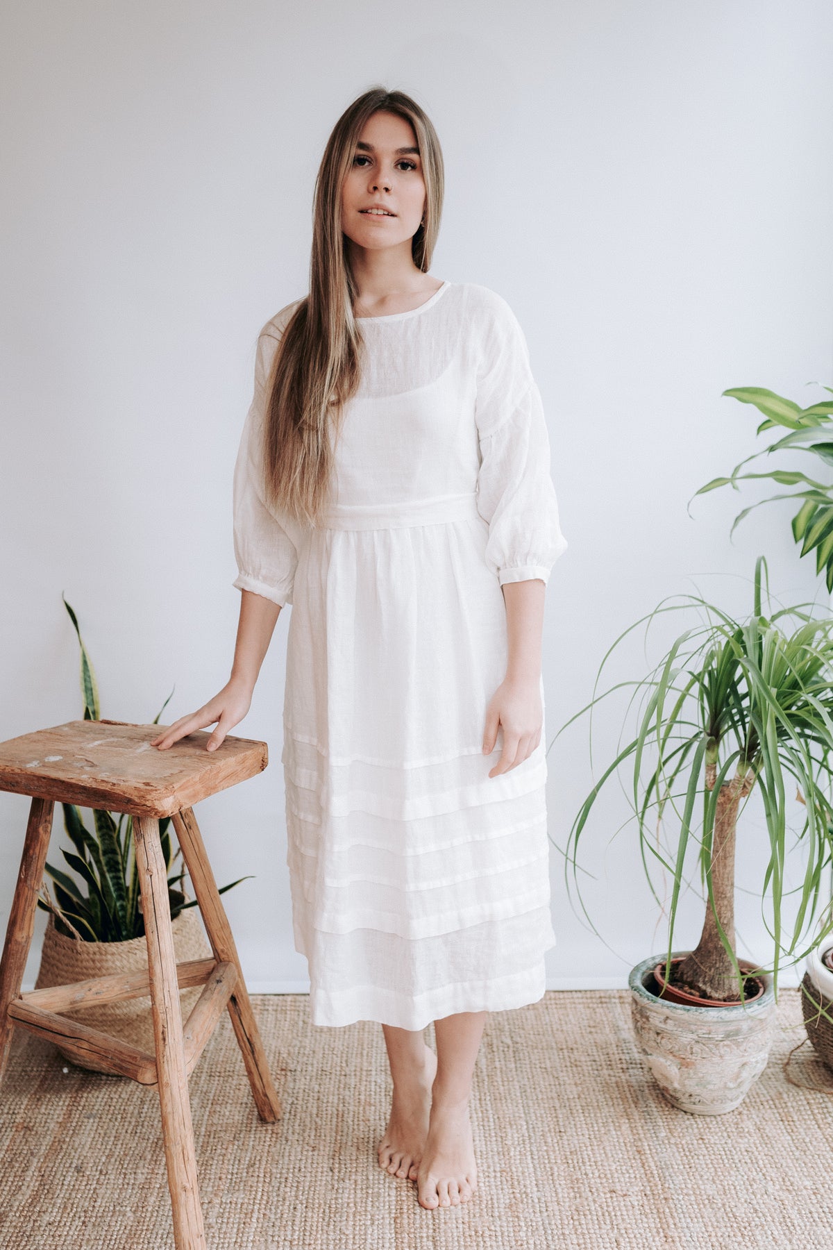 Gauze Linen Dress 'Cecilia', Boho Midi Dress