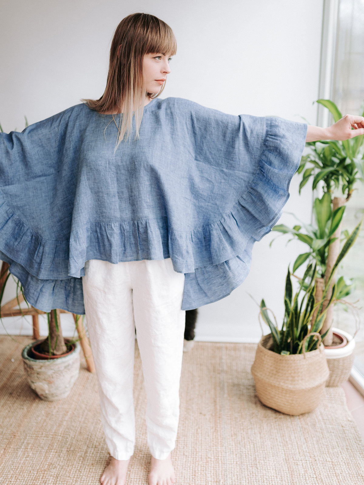 Linen Poncho Blouse &#39;Penelope&#39;, Linen Cape Top