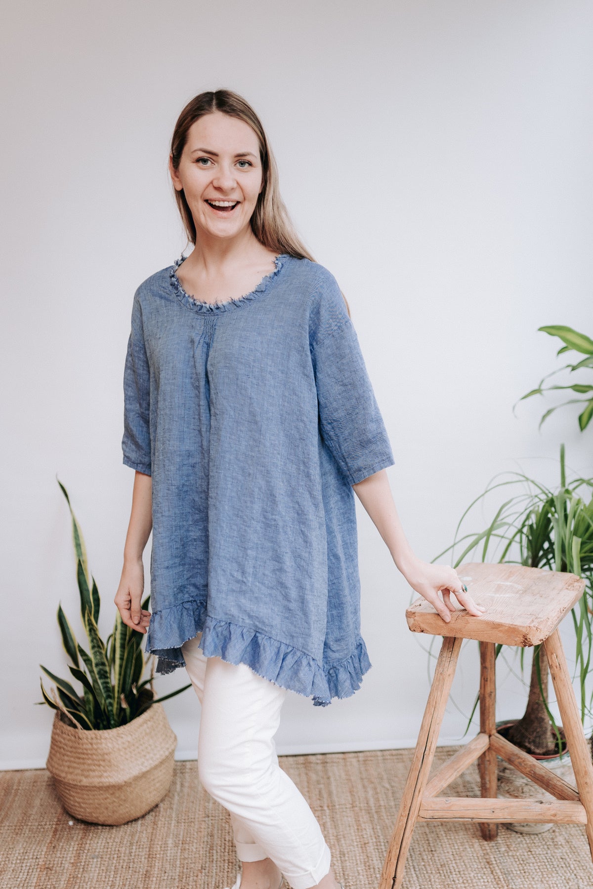 Oversized Linen Top Edith, Loose Plus Size Top Linen