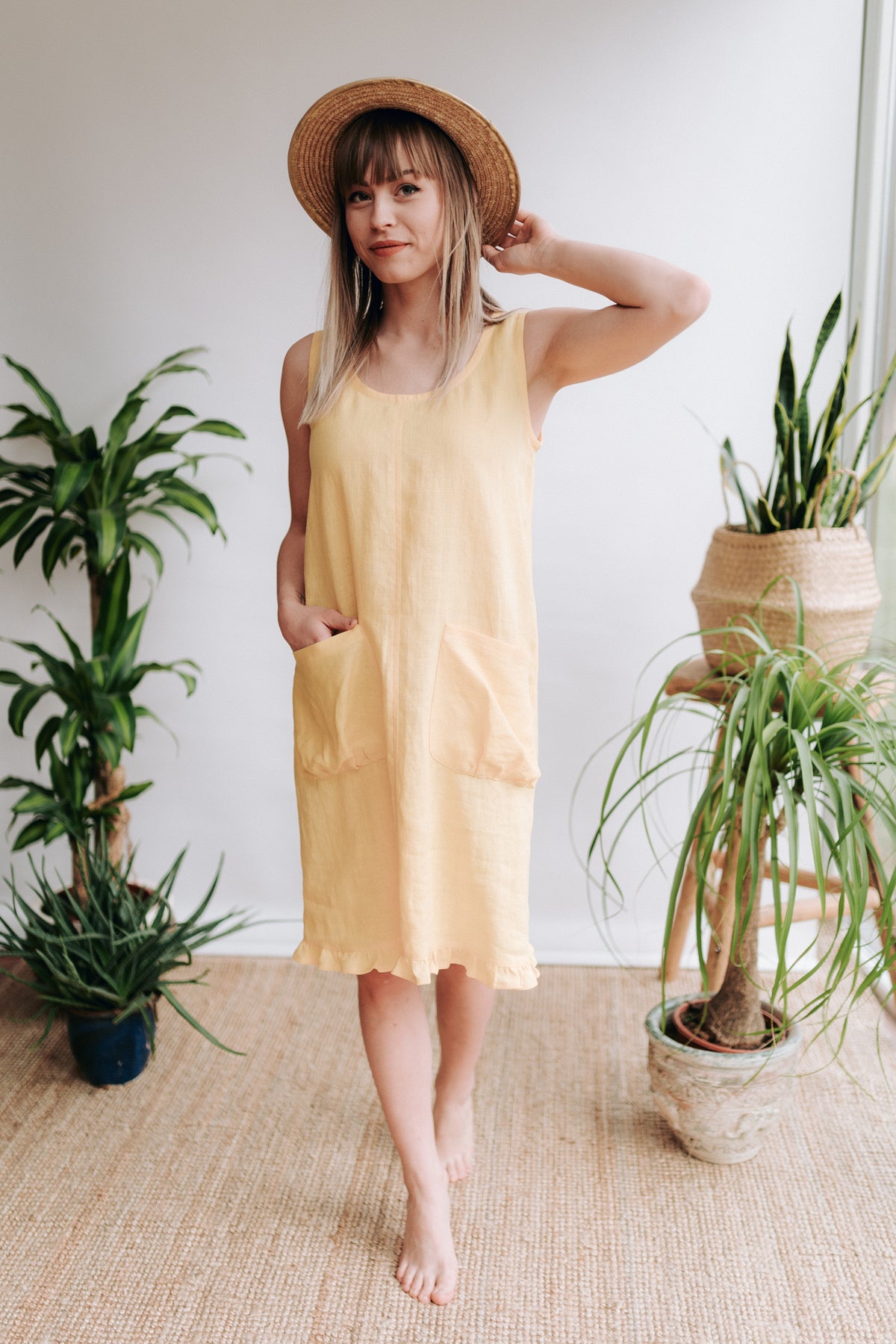 Matilda' Linen Shift Dress, Linen Pinafore with a Ruffled Hem - Linenbee Matilda' Linen Shift Dress, Linen Pinafore with a Ruffled Hem - Linenbee
