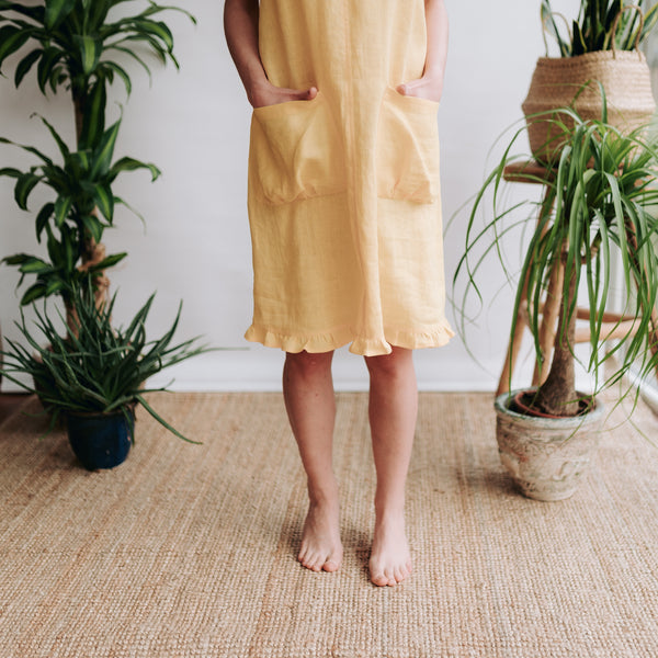 Matilda' Linen Shift Dress, Linen Pinafore with a Ruffled Hem