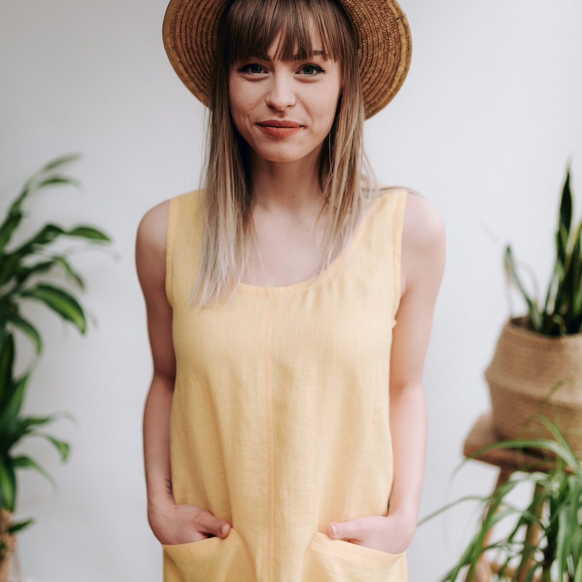 &#39;Matilda&#39; Linen Shift Dress, Linen Pinafore with a Ruffled Hem