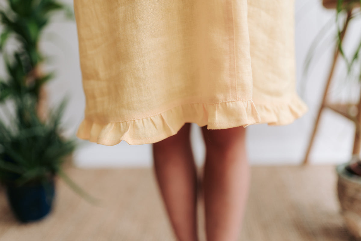 &#39;Matilda&#39; Linen Shift Dress, Linen Pinafore with a Ruffled Hem