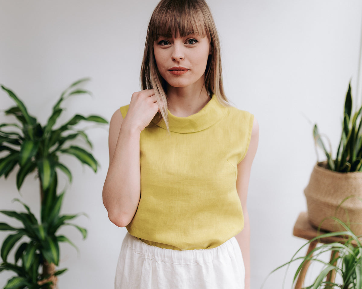 Sleeveless Linen Top With Raised Neck &#39;Alyssa&#39;
