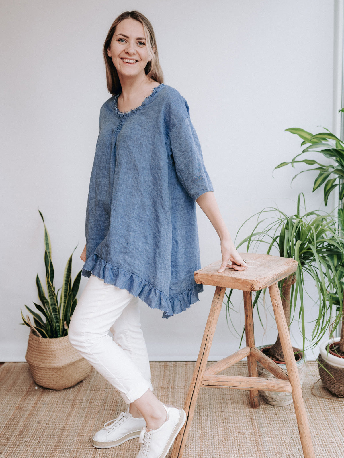 Oversized Linen Top Edith, Loose Plus Size Top Linen