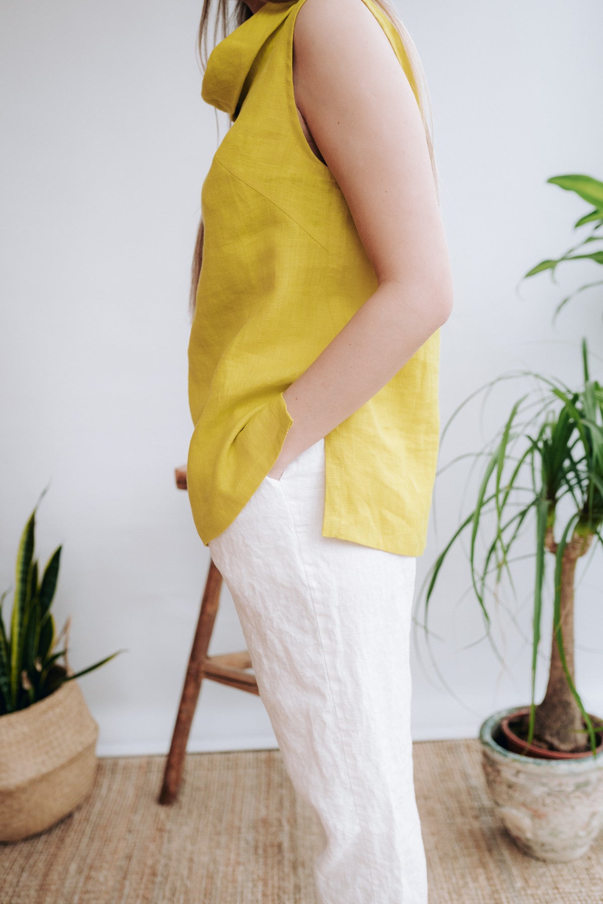 Sleeveless Linen Top With Raised Neck &#39;Alyssa&#39;