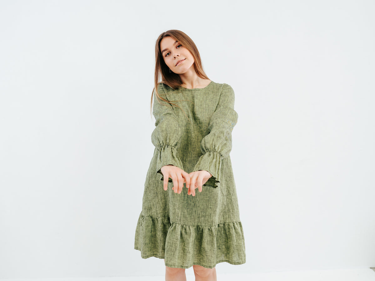 Flounced Linen Dress &#39;Astrid&#39;