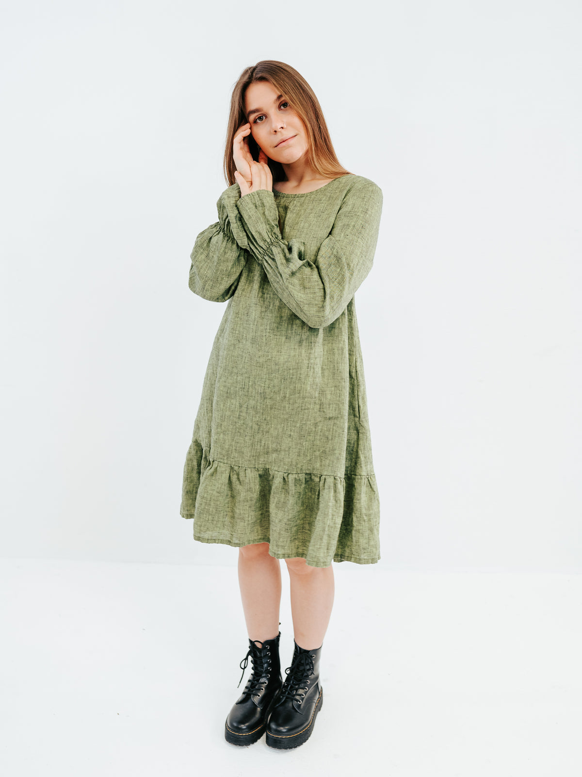 Flounced Linen Dress &#39;Astrid&#39;