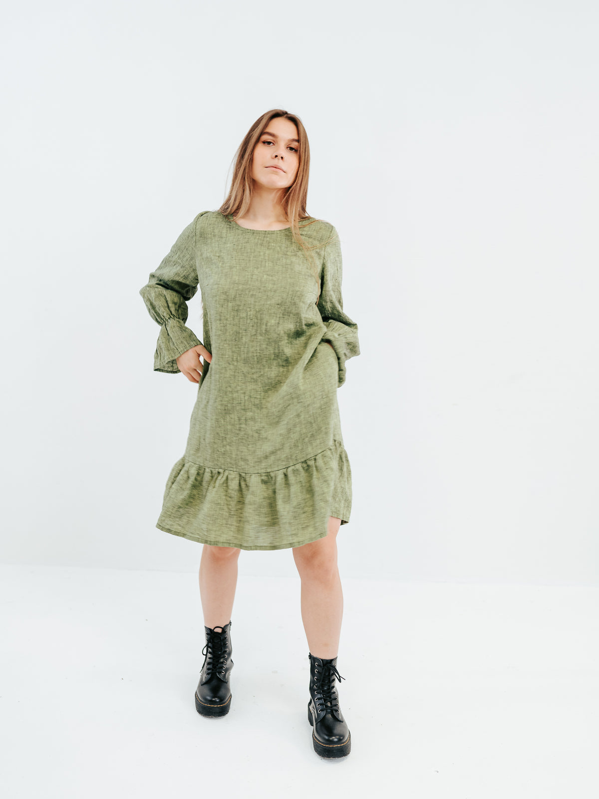 Flounced Linen Dress &#39;Astrid&#39;