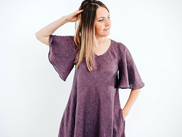chinese dress ladies Linen Maxi Dress 'Jasmine', bias cut linen dress with bell sleeves