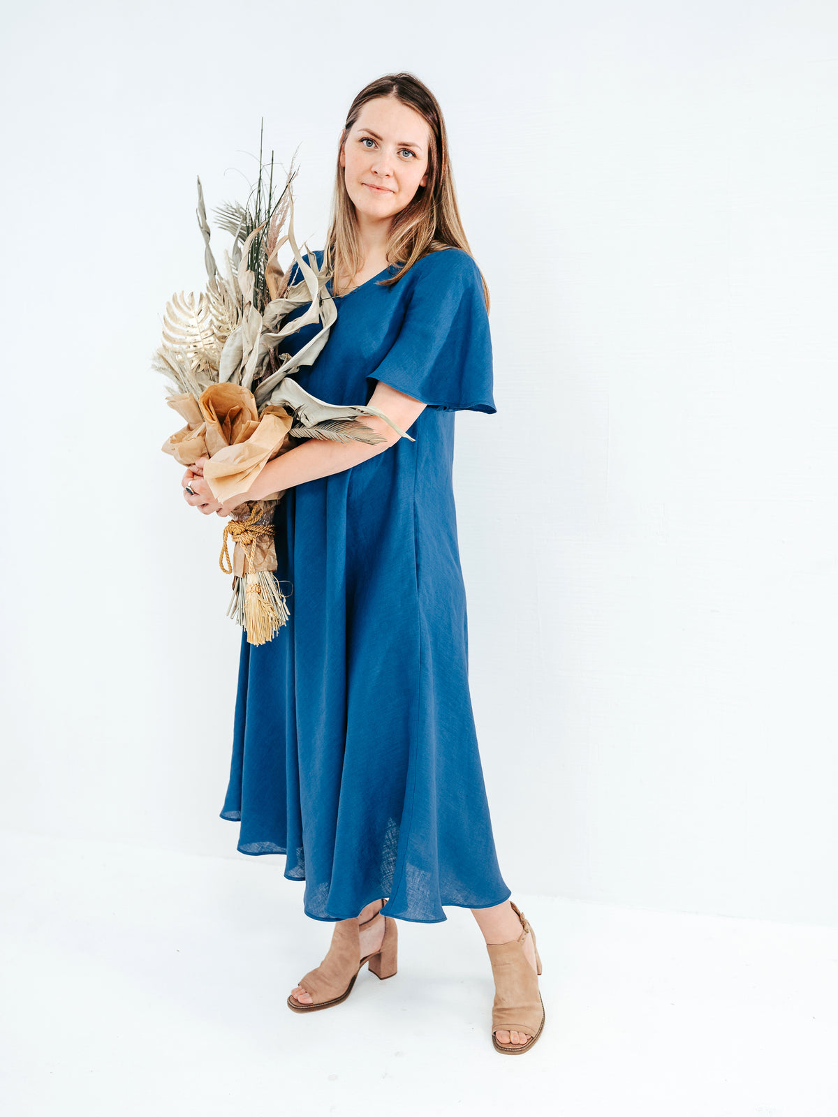 Linen Maxi Dress &#39;Jasmine&#39;, bias cut linen dress with bell sleeves