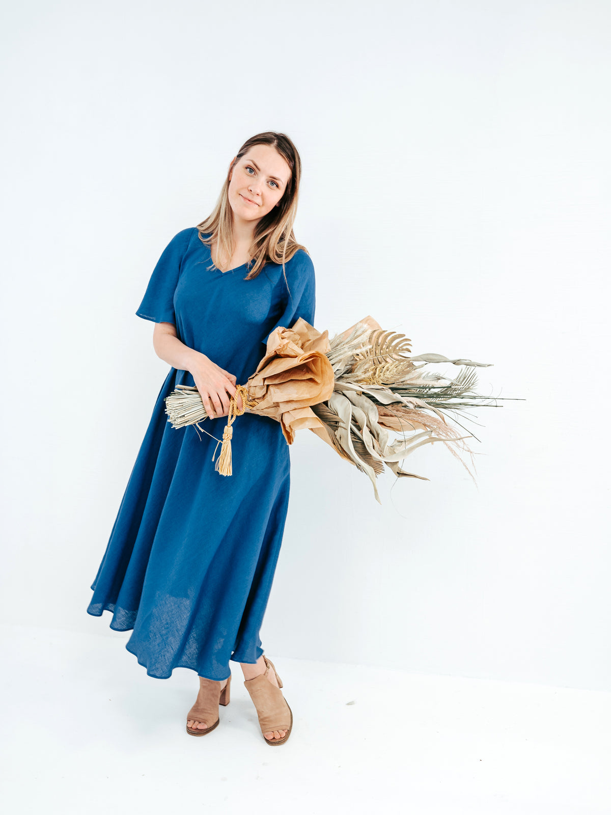 Linen Maxi Dress &#39;Jasmine&#39;, bias cut linen dress with bell sleeves