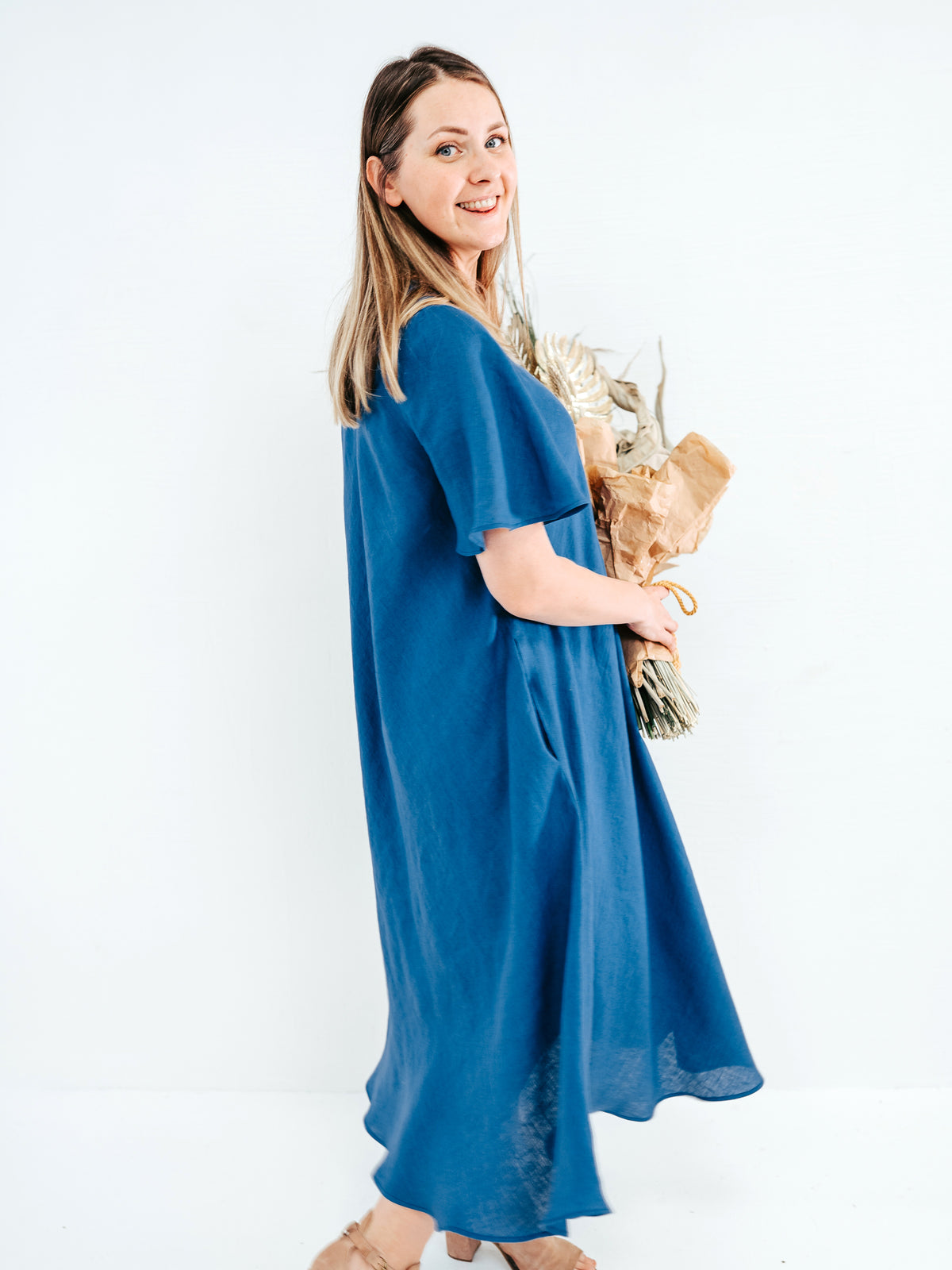 Linen Maxi Dress &#39;Jasmine&#39;, bias cut linen dress with bell sleeves